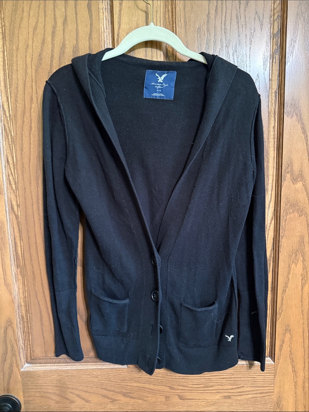 American Eagle Outfitters Black Knit Hooded Cardigan